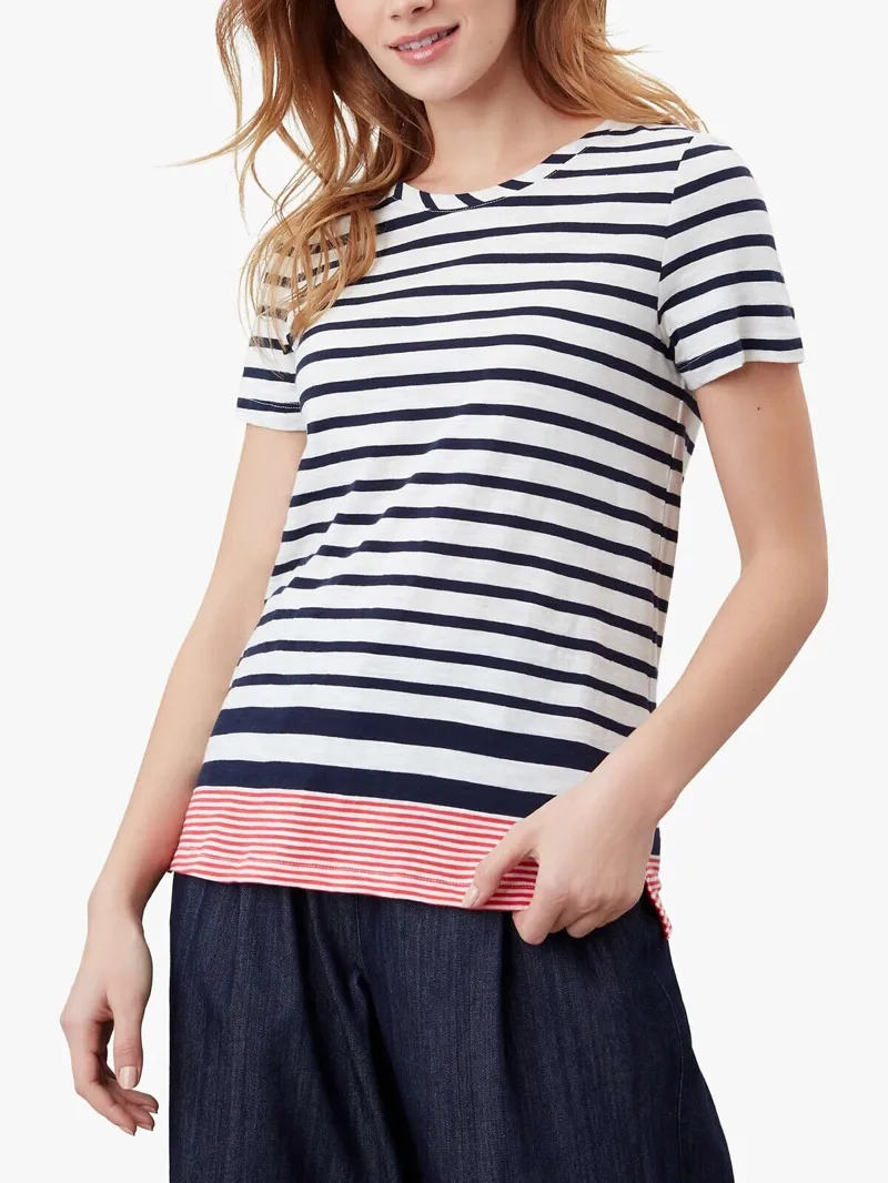 Joules Ladies Carley Navy Cream and Red Stripe T-Shirt